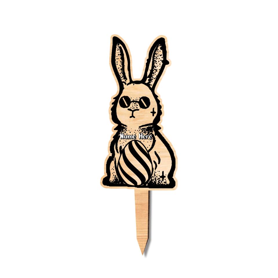 Personalized Funny Bunny Wooden Garden Stake Yard Art