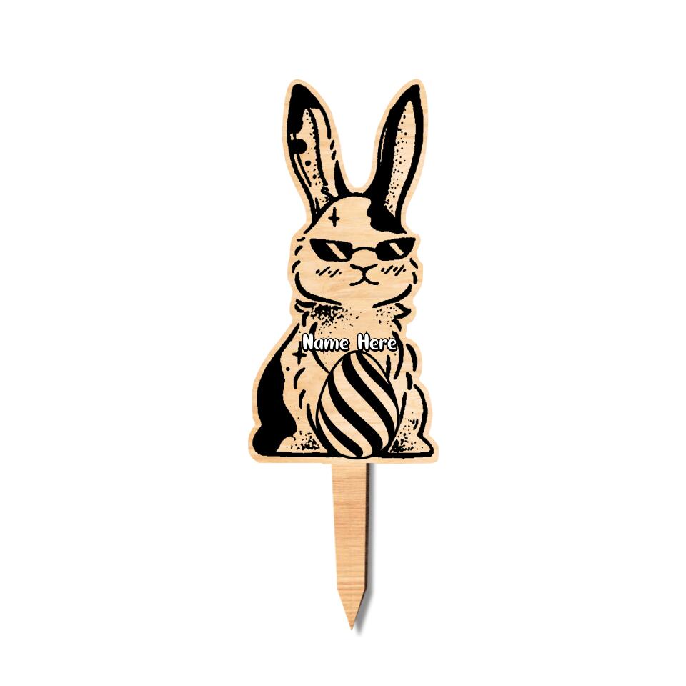 Personalized Funny Bunny Wooden Garden Stake Yard Art