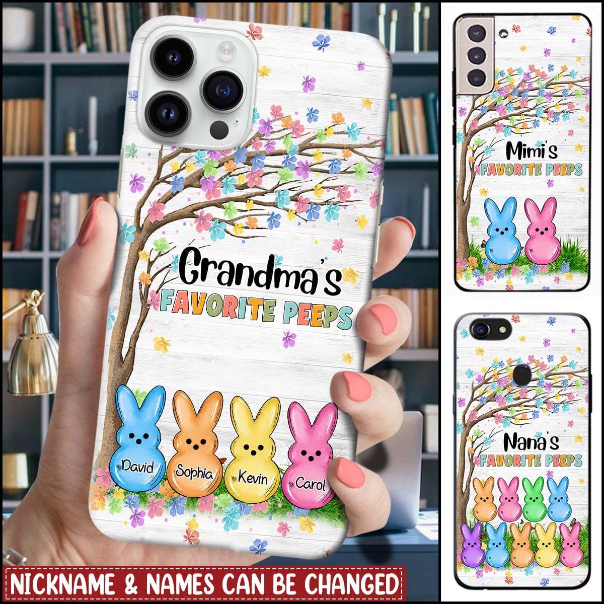 Cute Little Peeps Grandkids Easter Day Personalized Phone case Gift for Grandmas Mom Aunties